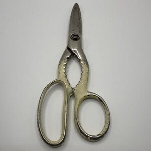 Vintage Wiss Kitchen Shears KS USA Multi Use Nut Cracker Craft Silver 8" Beige